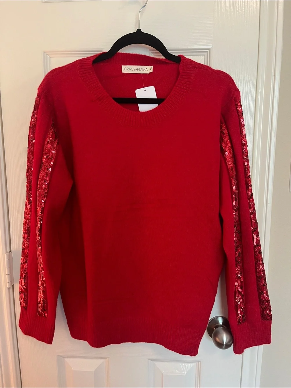 NWT Grace + Emma Red Glam Sequin Sweater - Picture 2 of 7